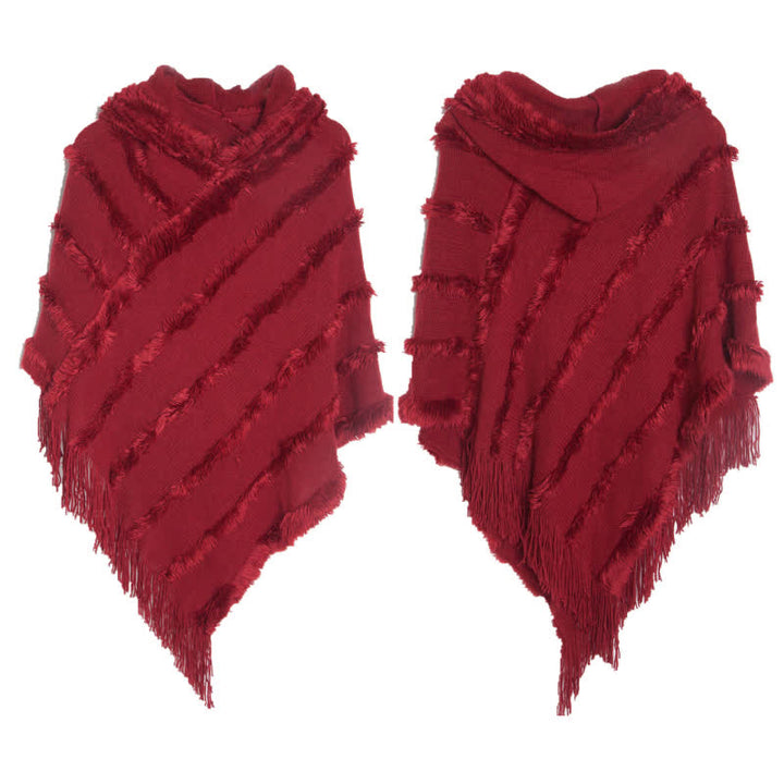 Olivenorma Solid Color Fringe Wrap Hat Cardigan Shawl - Red - image 14