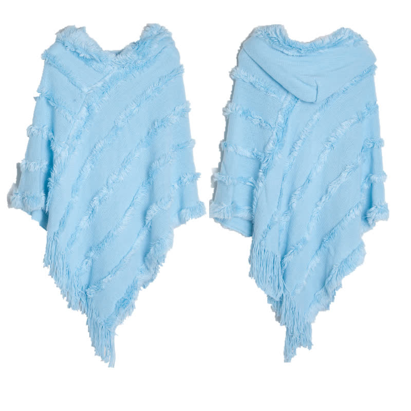 Olivenorma Solid Color Fringe Wrap Hat Cardigan Shawl - Blue - image 11