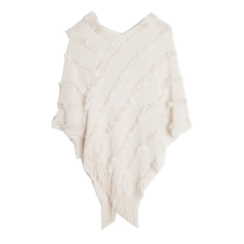 Olivenorma Solid Color Fringe Wrap Cardigan Shawl - White - image 9