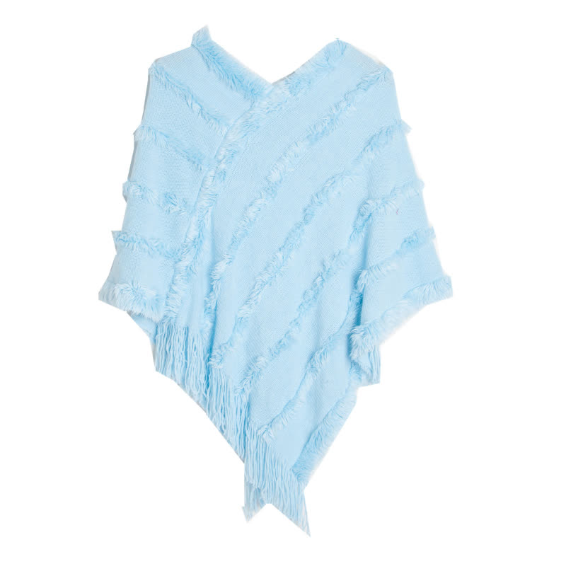 Olivenorma Solid Color Fringe Wrap Cardigan Shawl - Blue - image 8