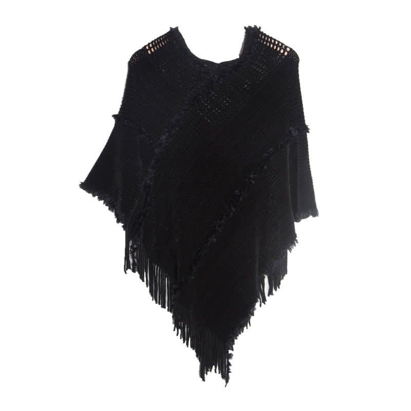 Olivenorma Fringed Camel Wrap Cardigan Shawl - Black - image 12