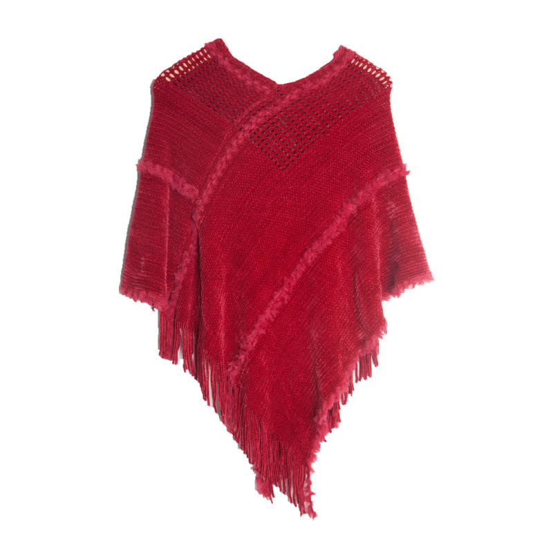Olivenorma Fringed Camel Wrap Cardigan Shawl - Red - image 11