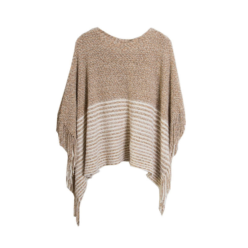 Olivenorma Striped Knit Pullover Shawl - Camel - image 6