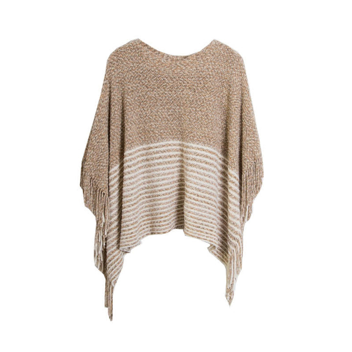 Olivenorma Striped Knit Pullover Shawl - Camel - image 6