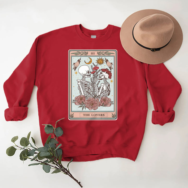 Olivenorma THE LOVER Skull Tarot Card Loose Fit Fleece Pullover Crewneck Sweatshirt - image 12