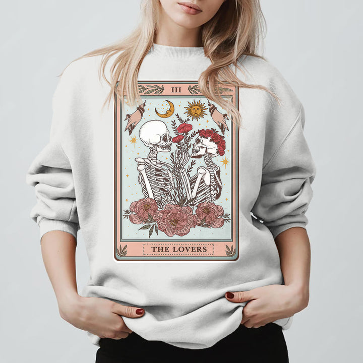 Olivenorma THE LOVER Skull Tarot Card Loose Fit Fleece Pullover Crewneck Sweatshirt - White - 2XL - image 3