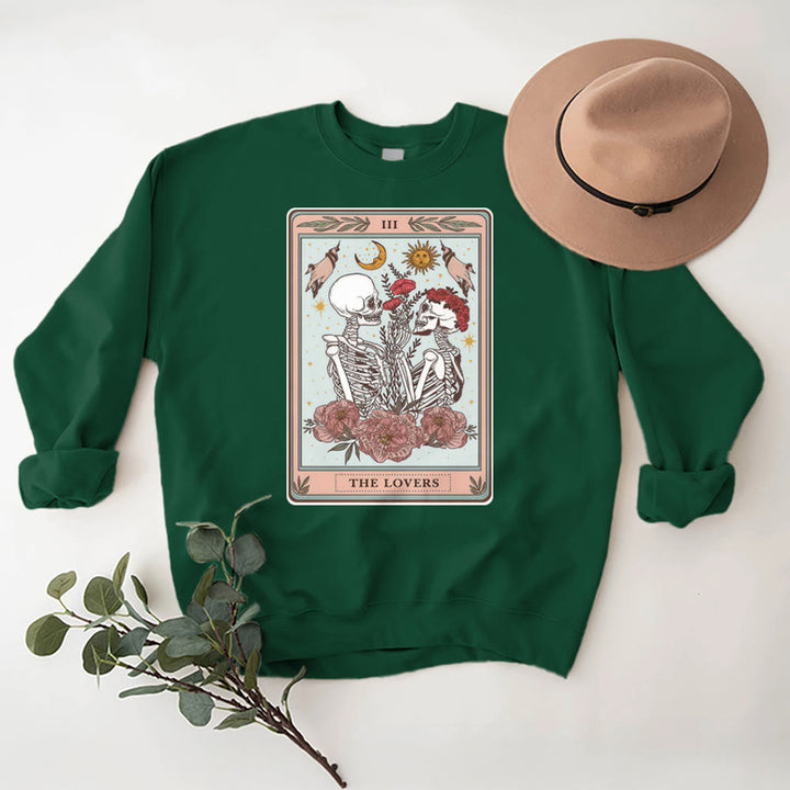 Olivenorma THE LOVER Skull Tarot Card Loose Fit Fleece Pullover Crewneck Sweatshirt - image 14
