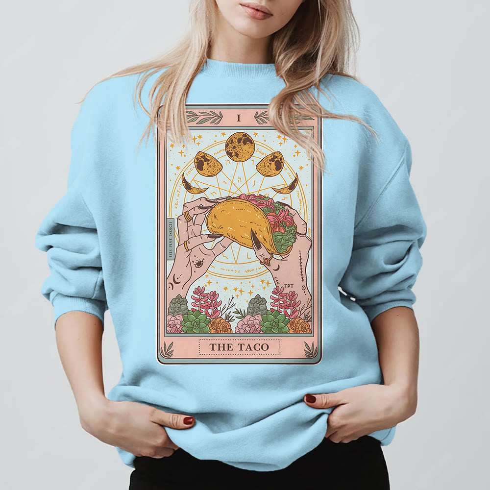 Olivenorma THE TACO Moon Phase Funny Tarot Card Fleece Loose Sweatshirt - Blue - 2XL - image 0