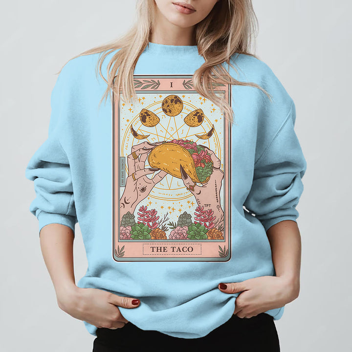 Olivenorma THE TACO Moon Phase Funny Tarot Card Fleece Loose Sweatshirt - Blue - 2XL - image 0