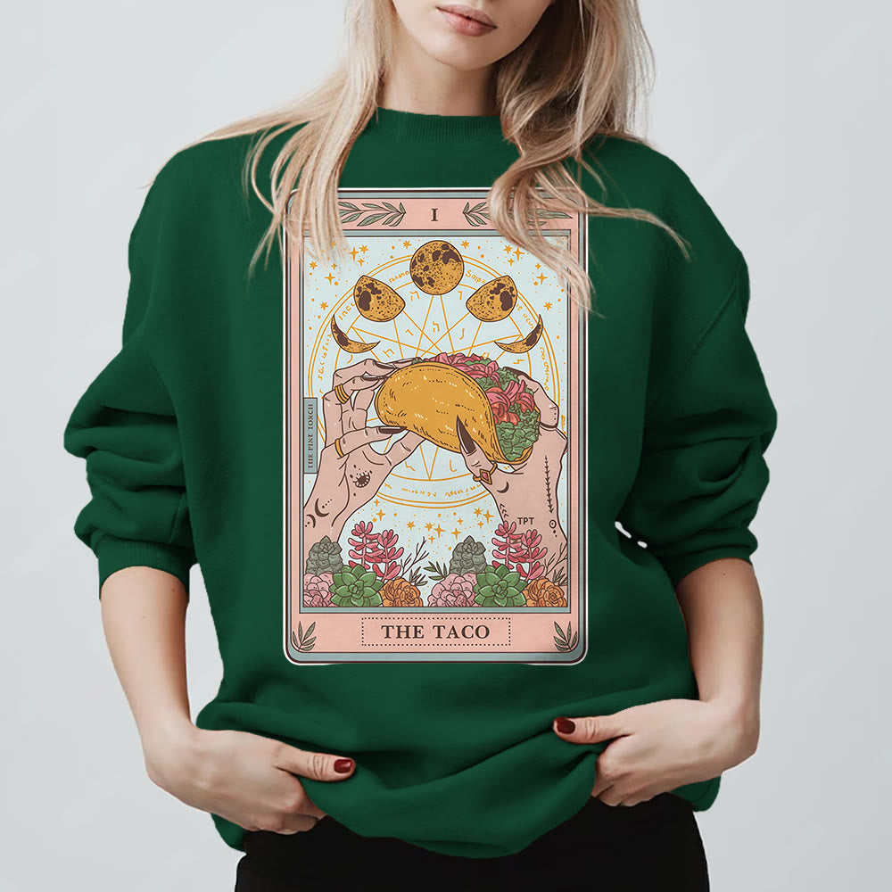 Olivenorma THE TACO Moon Phase Funny Tarot Card Fleece Loose Sweatshirt - Green - 2XL - image 15