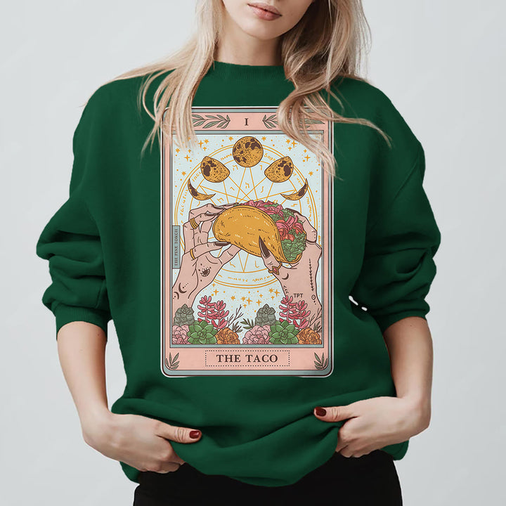 Olivenorma THE TACO Moon Phase Funny Tarot Card Fleece Loose Sweatshirt - Green - 2XL - image 15