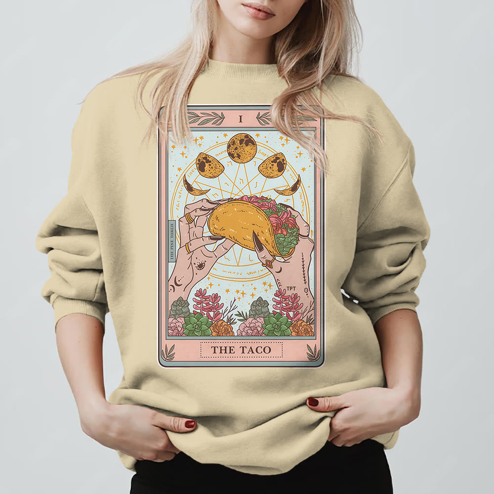 Olivenorma THE TACO Moon Phase Funny Tarot Card Fleece Loose Sweatshirt - LightYellow - 2XL - image 11