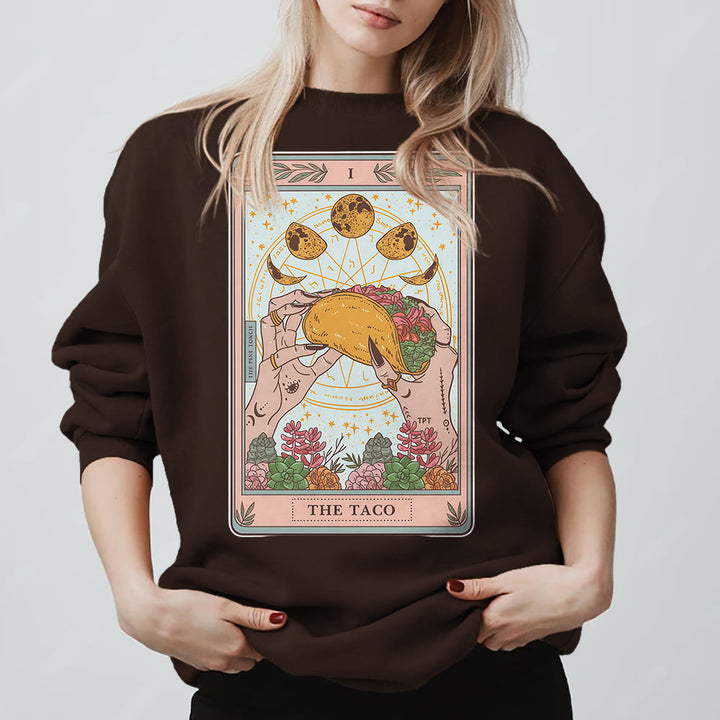 Olivenorma THE TACO Moon Phase Funny Tarot Card Fleece Loose Sweatshirt - Brown - 2XL - image 9