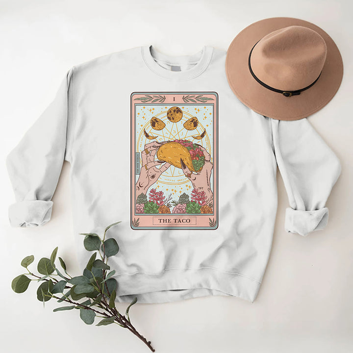 Olivenorma THE TACO Moon Phase Funny Tarot Card Fleece Loose Sweatshirt - image 4