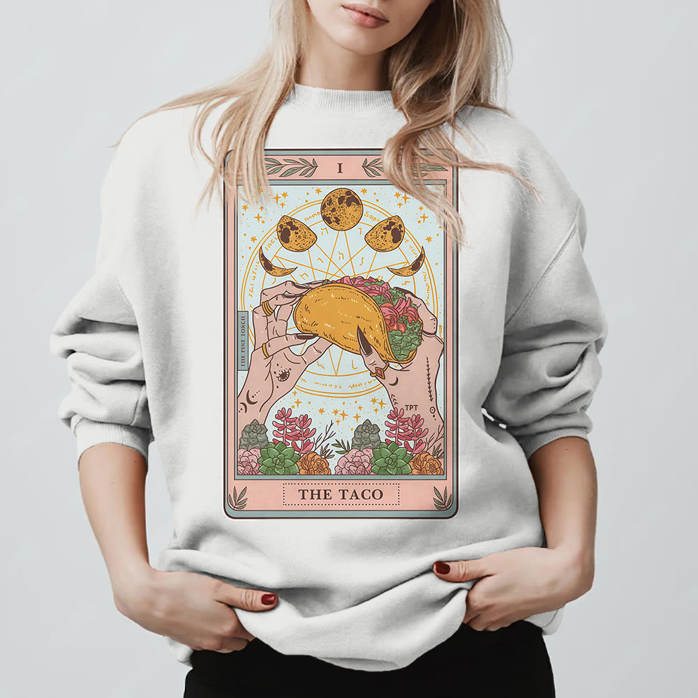 Olivenorma THE TACO Moon Phase Funny Tarot Card Fleece Loose Sweatshirt - White - 2XL - image 3