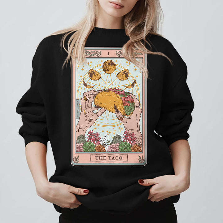 Olivenorma THE TACO Moon Phase Funny Tarot Card Fleece Loose Sweatshirt - Black - 2XL - image 5