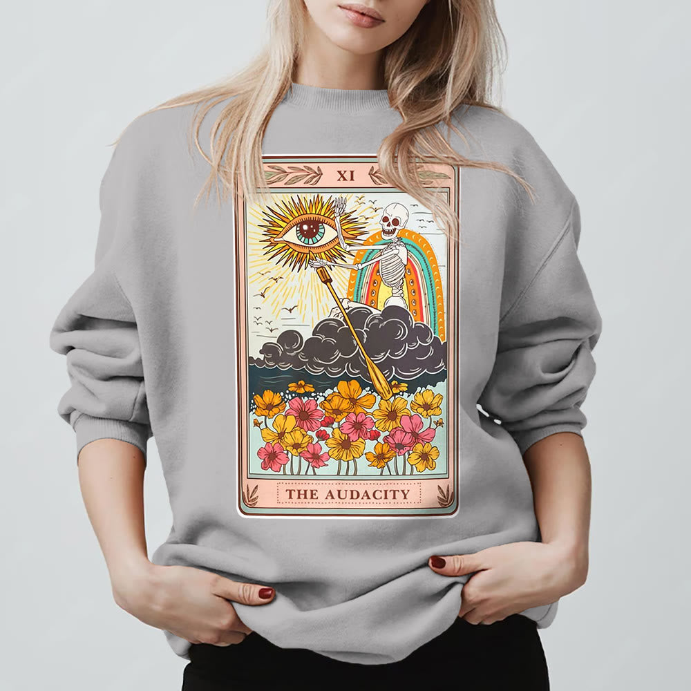 Olivenorma THE AUDACITY Skull Tarot Card Unisex Crewneck Pullover Sweatshirt - Grey - 2XL - image 5
