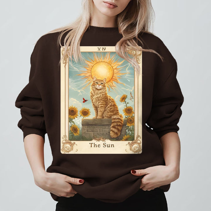 Olivenorma THE SUN Tarot Card Cat King Sunflowers Fleece Pullover Sweatshirt - Brown - 2XL - image 0