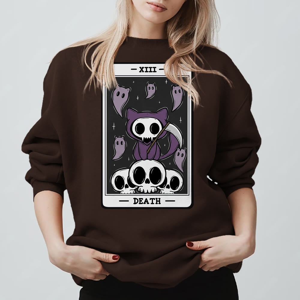 Olivenorma DEATH Skeleton Ghosts Tarot Card Long Sleeve Tee Fleece Sweatshirt - Brown - 2XL - image 5