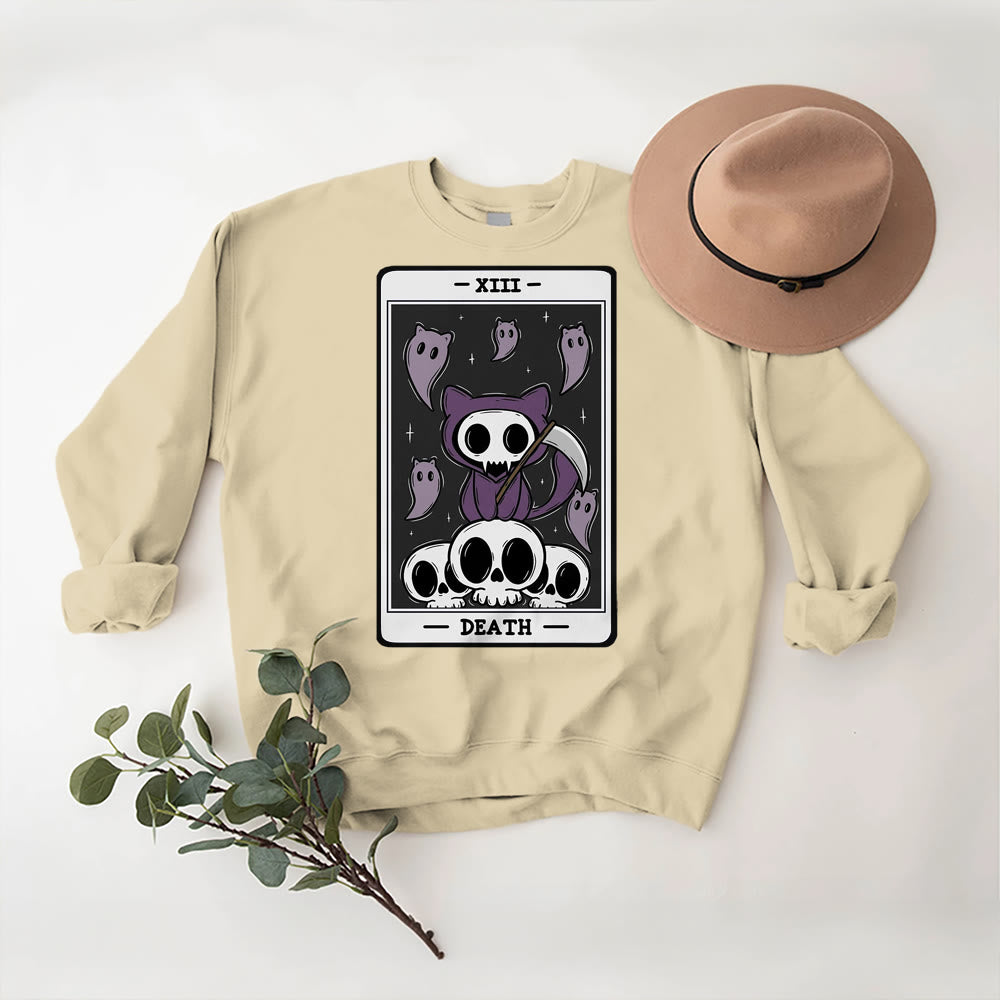 Olivenorma DEATH Skeleton Ghosts Tarot Card Long Sleeve Tee Fleece Sweatshirt - image 10