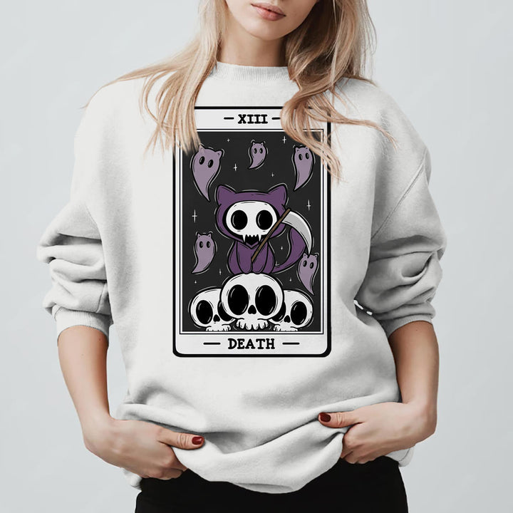 Olivenorma DEATH Skeleton Ghosts Tarot Card Long Sleeve Tee Fleece Sweatshirt - White - 2XL - image 3