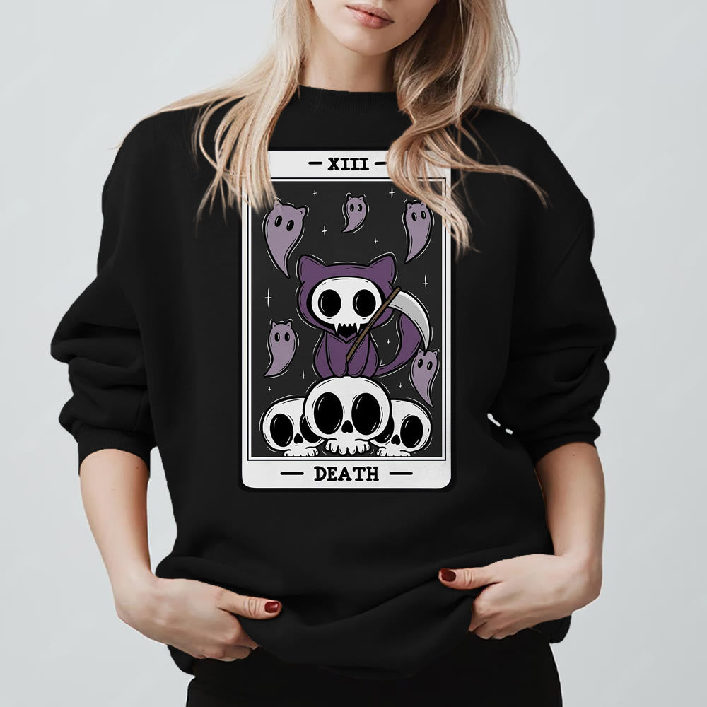 Olivenorma DEATH Skeleton Ghosts Tarot Card Long Sleeve Tee Fleece Sweatshirt - Black - 2XL - image 0