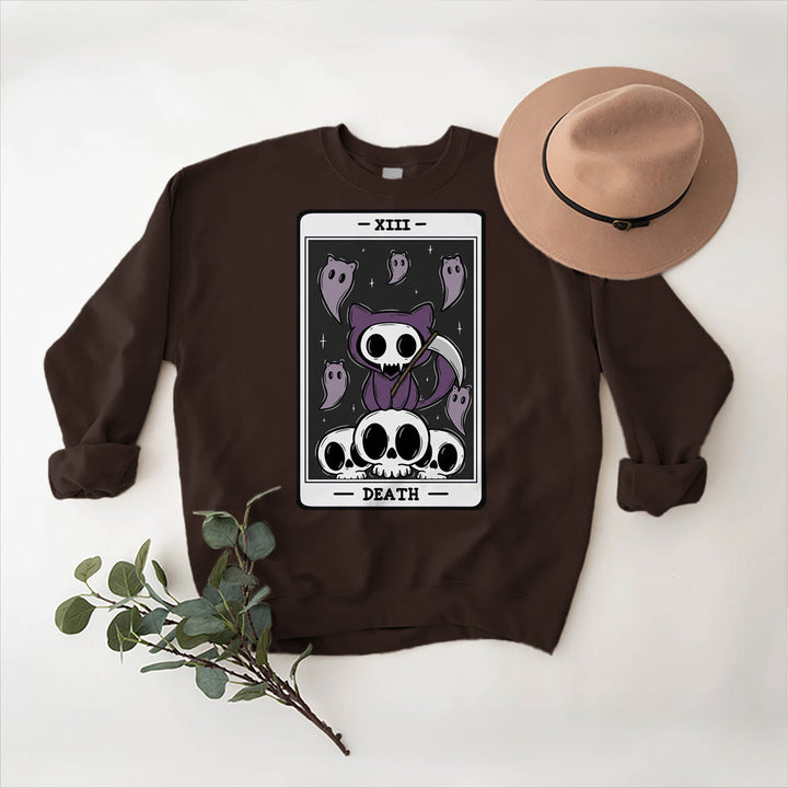 Olivenorma DEATH Skeleton Ghosts Tarot Card Long Sleeve Tee Fleece Sweatshirt - image 6