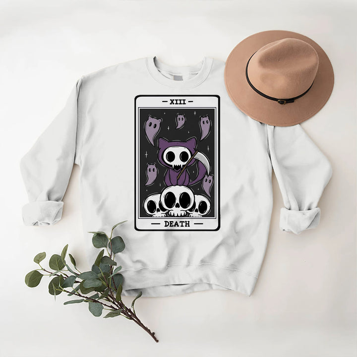 Olivenorma DEATH Skeleton Ghosts Tarot Card Long Sleeve Tee Fleece Sweatshirt - image 4