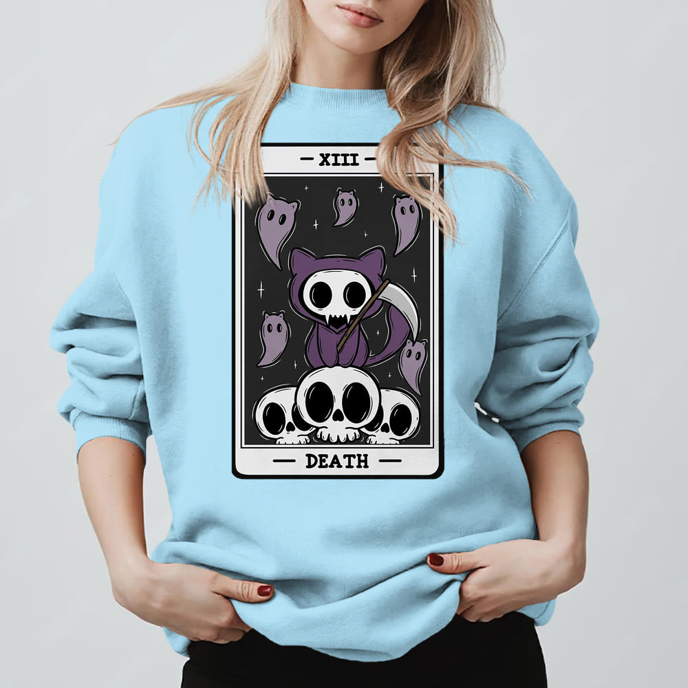 Olivenorma DEATH Skeleton Ghosts Tarot Card Long Sleeve Tee Fleece Sweatshirt - Blue - 2XL - image 15
