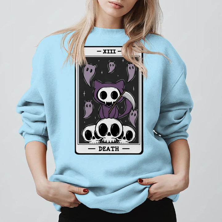 Olivenorma DEATH Skeleton Ghosts Tarot Card Long Sleeve Tee Fleece Sweatshirt - Blue - 2XL - image 15