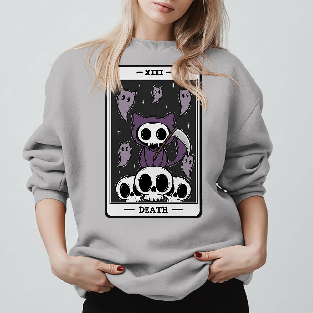 Olivenorma DEATH Skeleton Ghosts Tarot Card Long Sleeve Tee Fleece Sweatshirt - Grey - 2XL - image 7