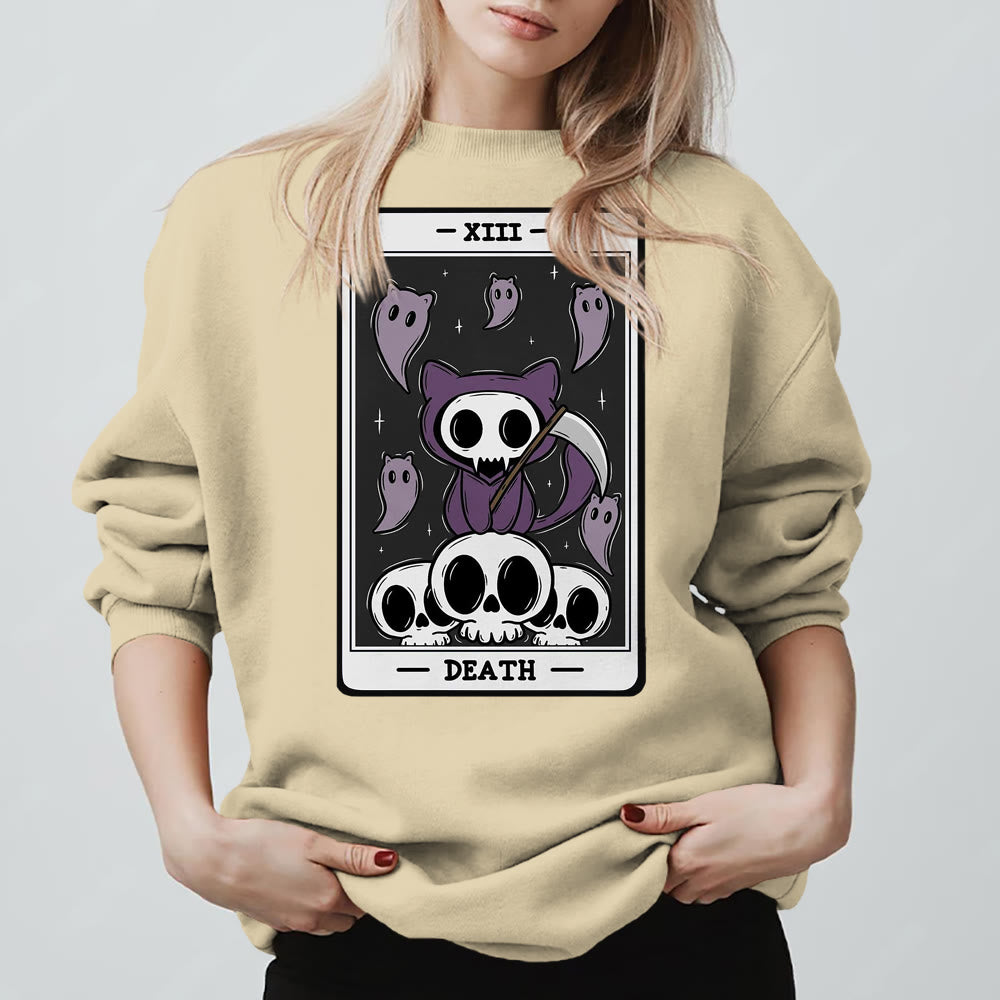 Olivenorma DEATH Skeleton Ghosts Tarot Card Long Sleeve Tee Fleece Sweatshirt - LightYellow - 2XL - image 9