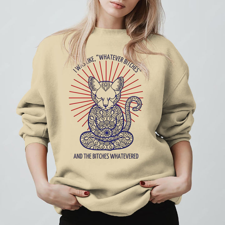 Olivenorma WHATEVER BIT*HES Meditation Inspiritual Long Sleeve Crewneck Sweatshirt - LightYellow - 2XL - image 0