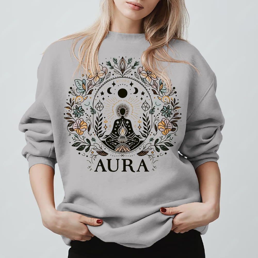 Olivenorma AURA Meditation Sweatshirt Long Sleeve Fleece Crewneck Pullover Sweatshirt - Grey - 2XL - image 3