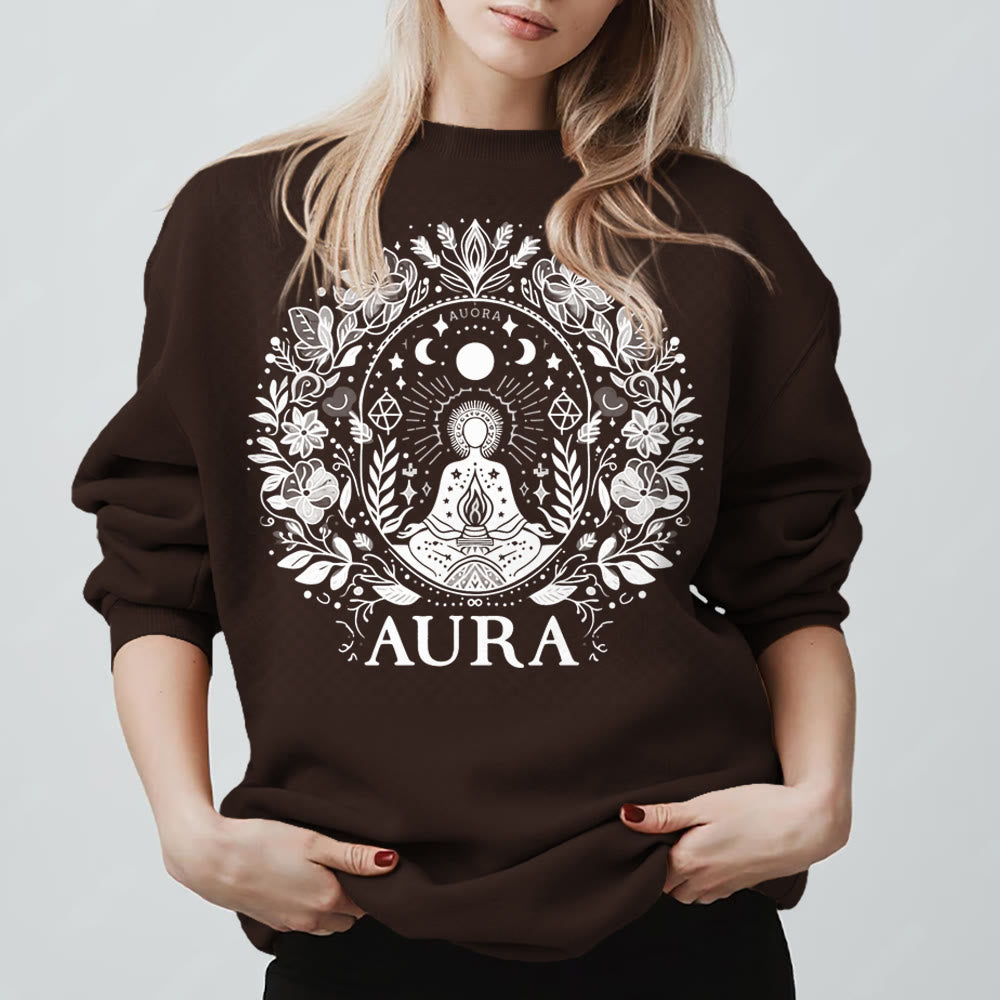 Olivenorma AURA Meditation Sweatshirt Long Sleeve Fleece Crewneck Pullover Sweatshirt - Brown - 2XL - image 15