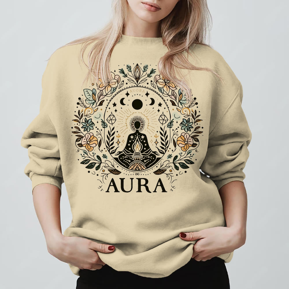 Olivenorma AURA Meditation Sweatshirt Long Sleeve Fleece Crewneck Pullover Sweatshirt - LightYellow - 2XL - image 5