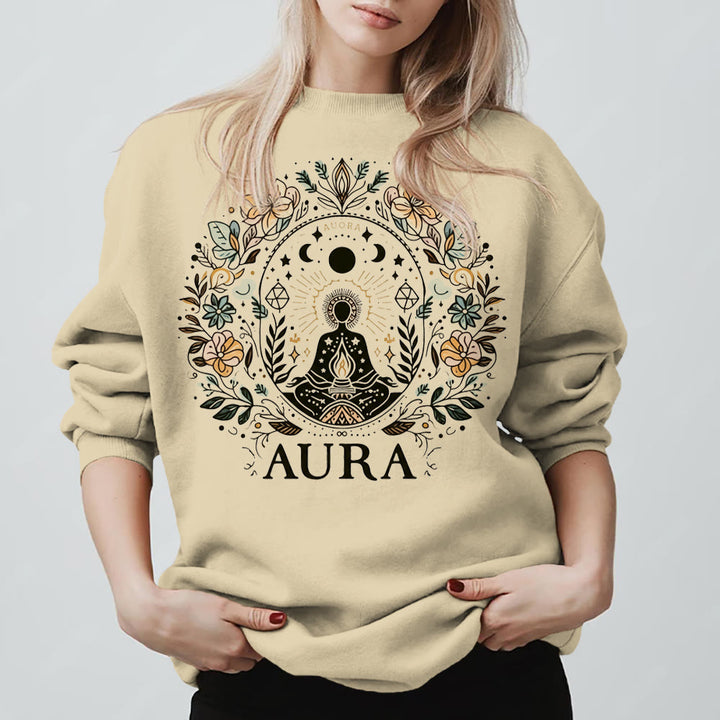 Olivenorma AURA Meditation Sweatshirt Long Sleeve Fleece Crewneck Pullover Sweatshirt - LightYellow - 2XL - image 5