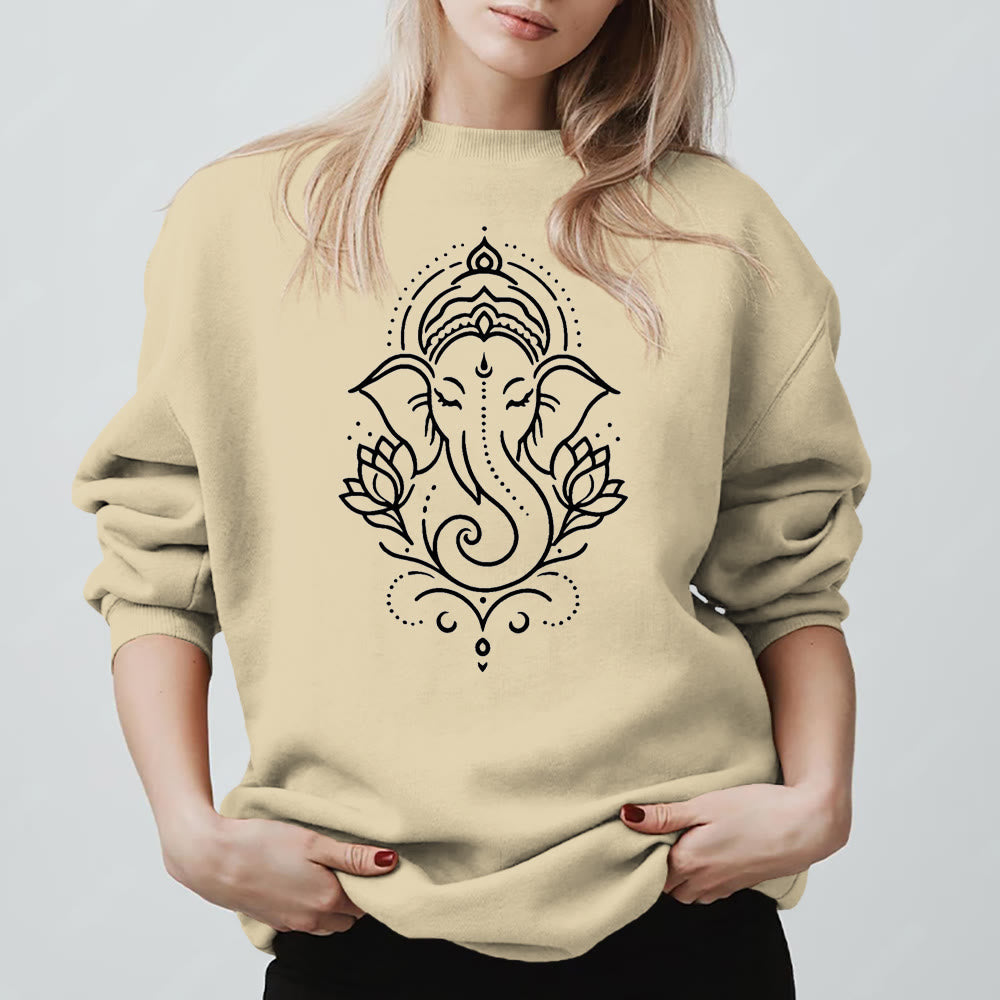 Olivenorma Peaceful Elephant Ganesha Lotus Meditation Fleece Tee Inspiritual Pullover Sweatshirt - LightYellow - 2XL - image 11