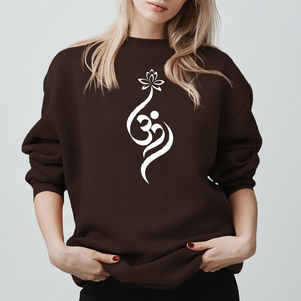 Olivenorma Lightweight OM Symbol Lotus Meditation Inpiritual Fleece Sweatshirt - Brown - 2XL - image 10