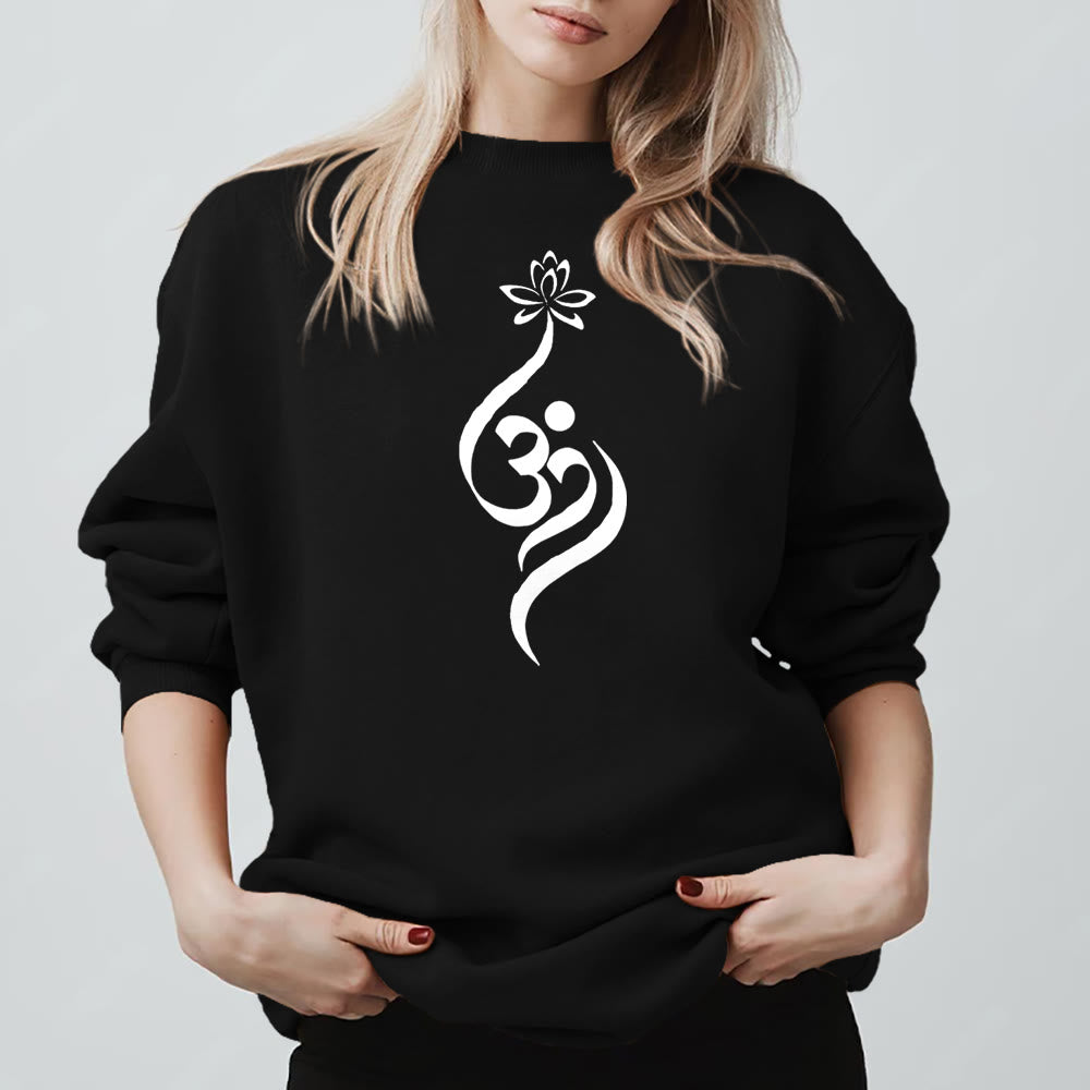 Olivenorma Lightweight OM Symbol Lotus Meditation Inpiritual Fleece Sweatshirt - Black - 2XL - image 6