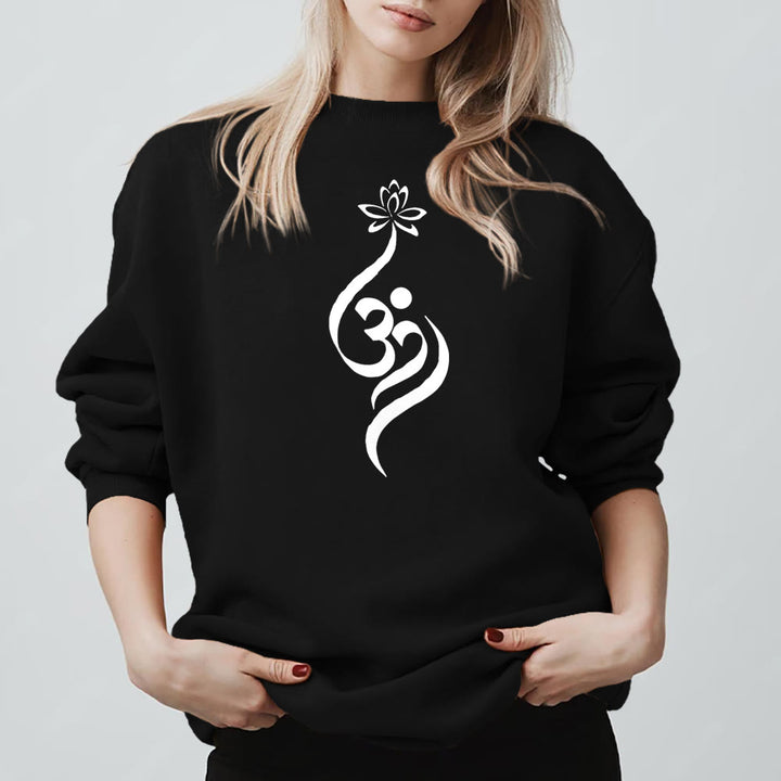 Olivenorma Lightweight OM Symbol Lotus Meditation Inpiritual Fleece Sweatshirt - Black - 2XL - image 6