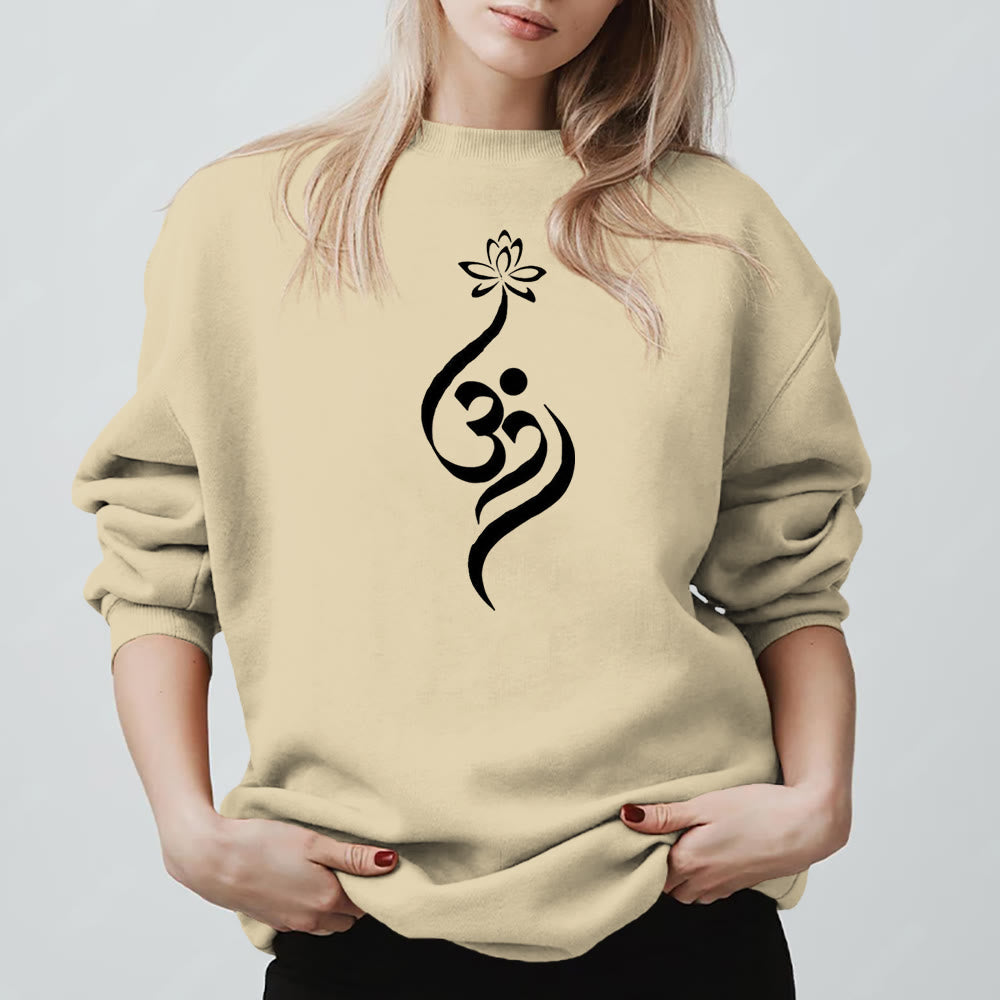 Olivenorma Lightweight OM Symbol Lotus Meditation Inpiritual Fleece Sweatshirt - LightYellow - 2XL - image 12
