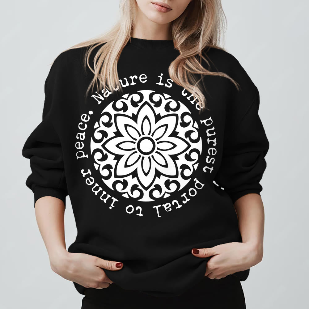 Olivenorma NATURE IS THE PUREST PORTAL TO INNER PEACE Fleece Inspiritual Sweatshirt - Black - 2XL - image 5
