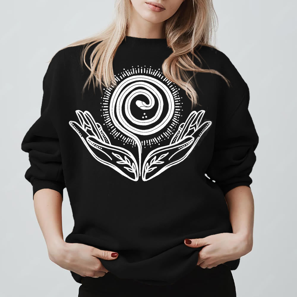 Olivenorma Spiritual Growth Spiral Tee Crewneck Long Sleeve Loose Sweatshirt - Black - 2XL - image 5