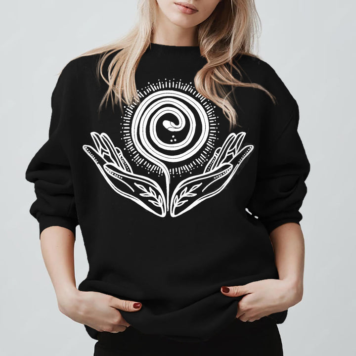 Olivenorma Spiritual Growth Spiral Tee Crewneck Long Sleeve Loose Sweatshirt - Black - 2XL - image 5
