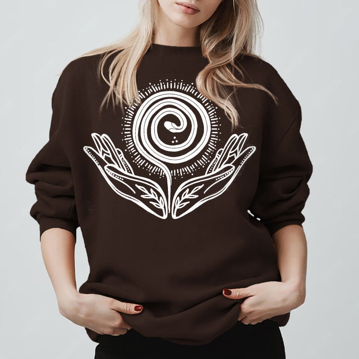 Olivenorma Spiritual Growth Spiral Tee Crewneck Long Sleeve Loose Sweatshirt - Brown - 2XL - image 9