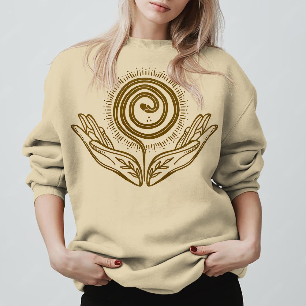 Olivenorma Spiritual Growth Spiral Tee Crewneck Long Sleeve Loose Sweatshirt - LightYellow - 2XL - image 0