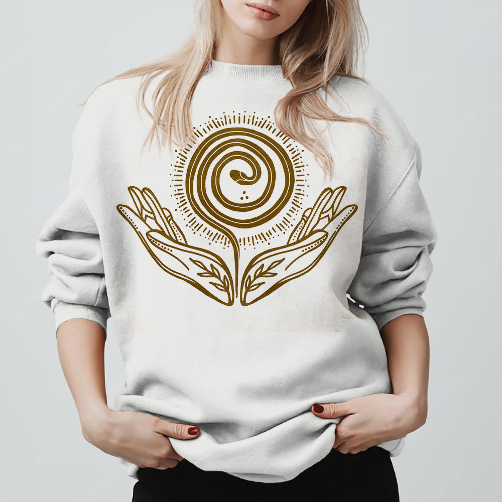 Olivenorma Spiritual Growth Spiral Tee Crewneck Long Sleeve Loose Sweatshirt - White - 2XL - image 3