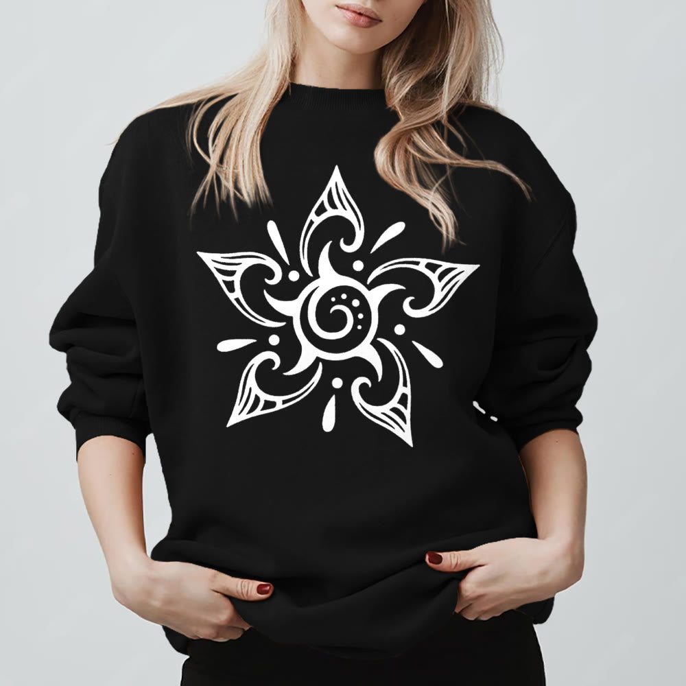 Olivenorma Tribal Mystical Spiritual Growth Floral Fleece Pullover Sweatshirt - Black - 2XL - image 5