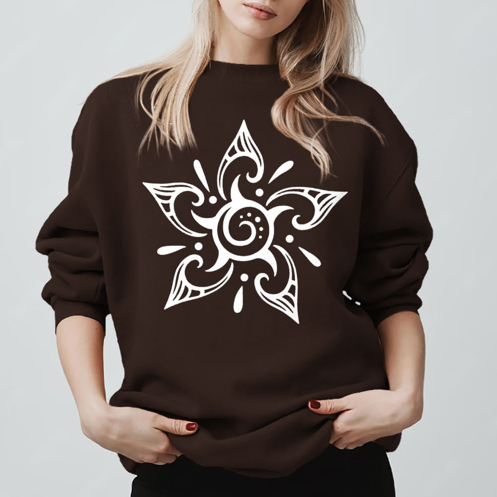 Olivenorma Tribal Mystical Spiritual Growth Floral Fleece Pullover Sweatshirt - Brown - 2XL - image 9